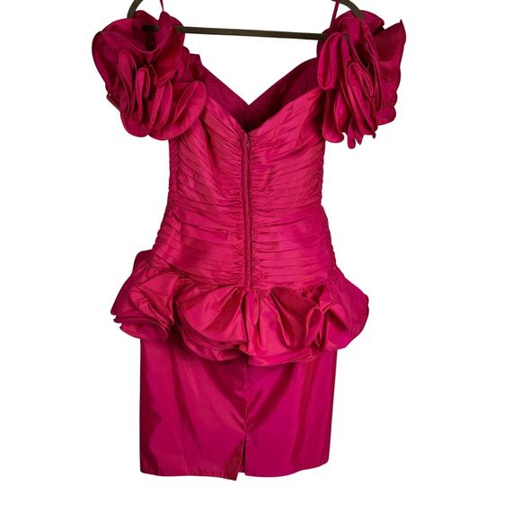 Tadashi Vintage 80's Ruched Ruffle Structured Statement Special Occasion Dress 6 - Picture 9 of 11